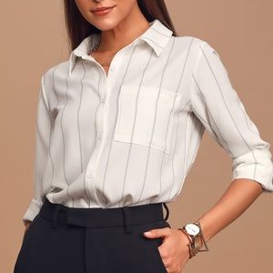 Lulu’s White Striped Button-up